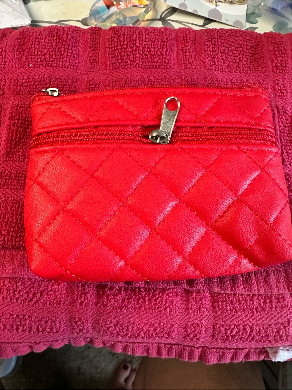 Unlisted Quilted Red Cosmetic Bag with Front Zip
